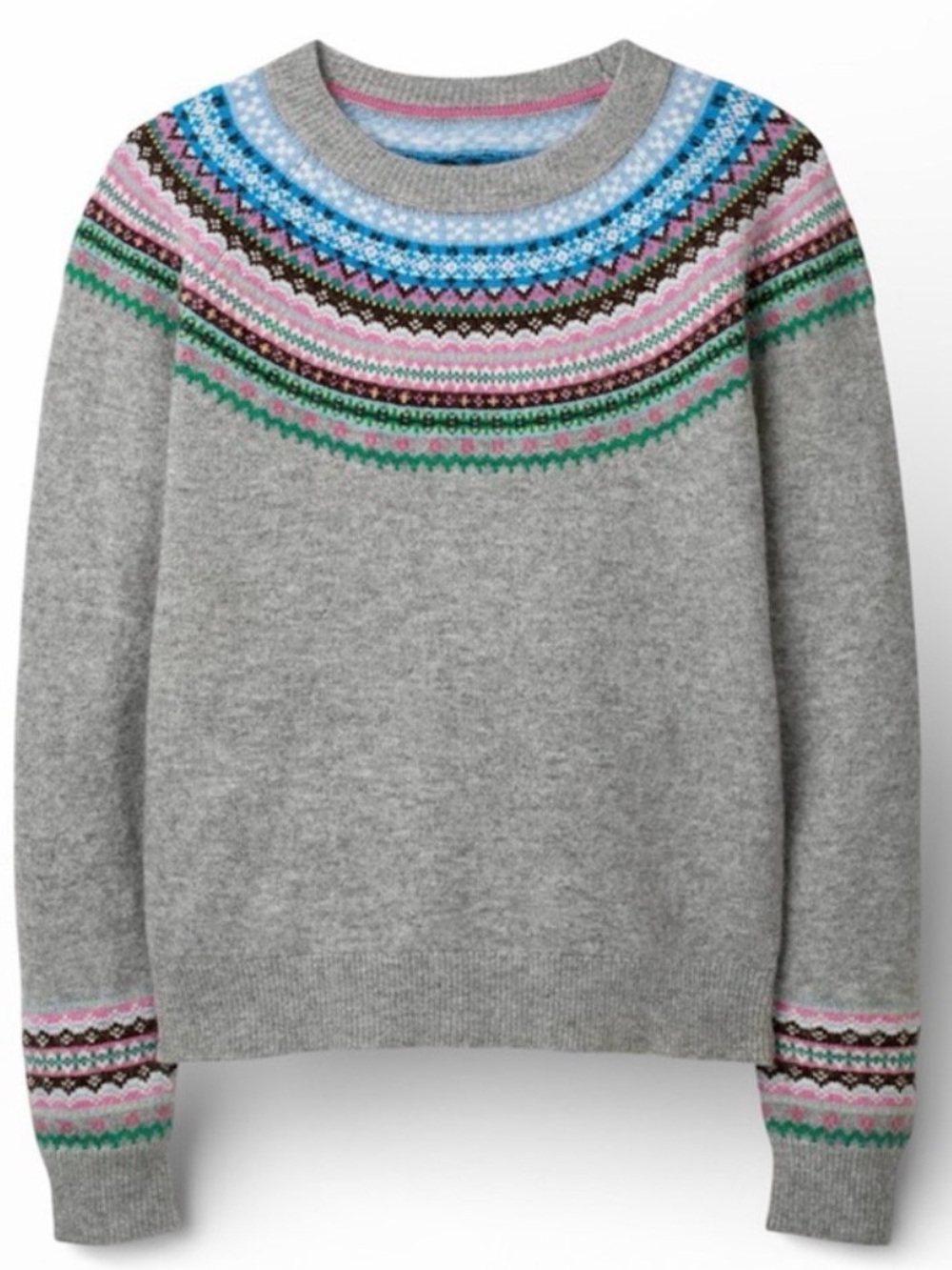 Boden Aberdeen Fair Isle Sweater in Grey Melange - Size M